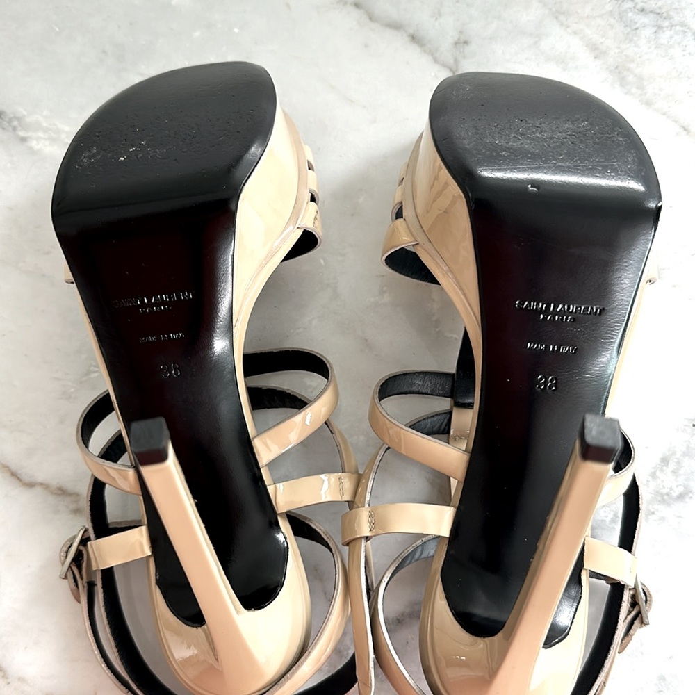 Saint Laurent T-strap Multi Strap  Patent Cream Sandals Size 8 - Picture 7 of 8